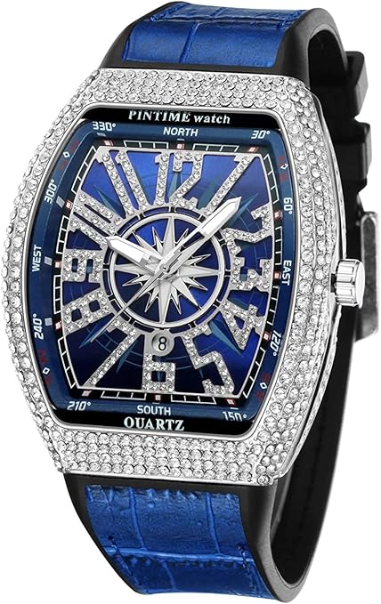 FANMIS Men’s Skull Big Face Watch – Punk Diamond Dial, Leather Strap