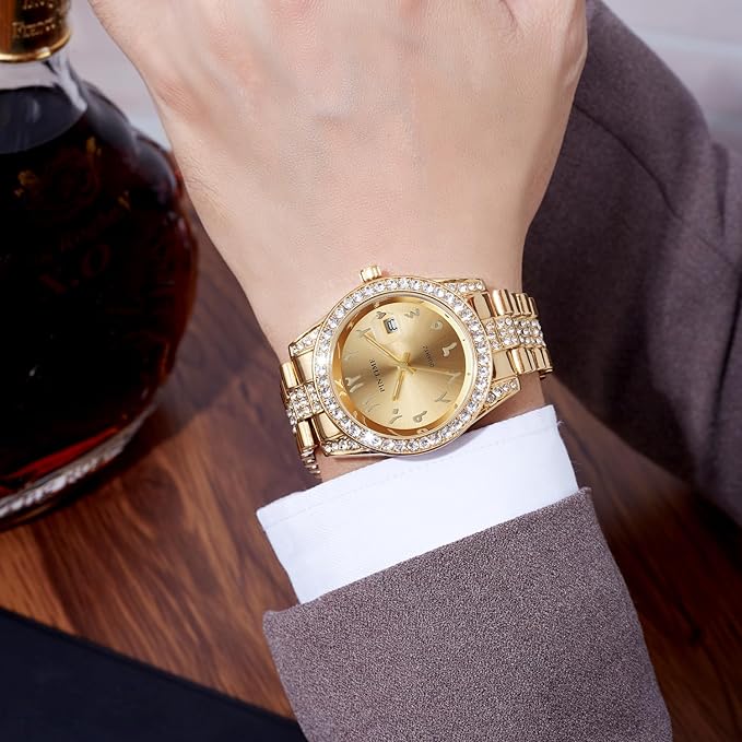 Blinged‑Out Colorful Crystal Stainless Steel Bracelet Watch for Men