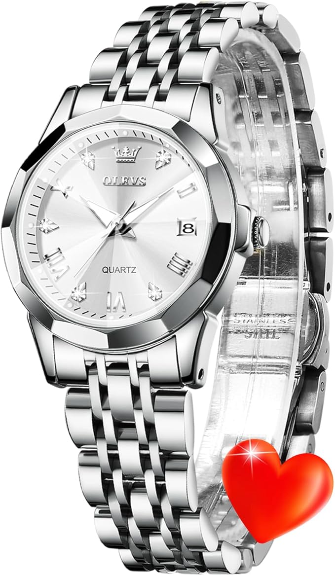 OLEVS Women’s Stainless Steel Waterproof Luminous Quartz Watch
