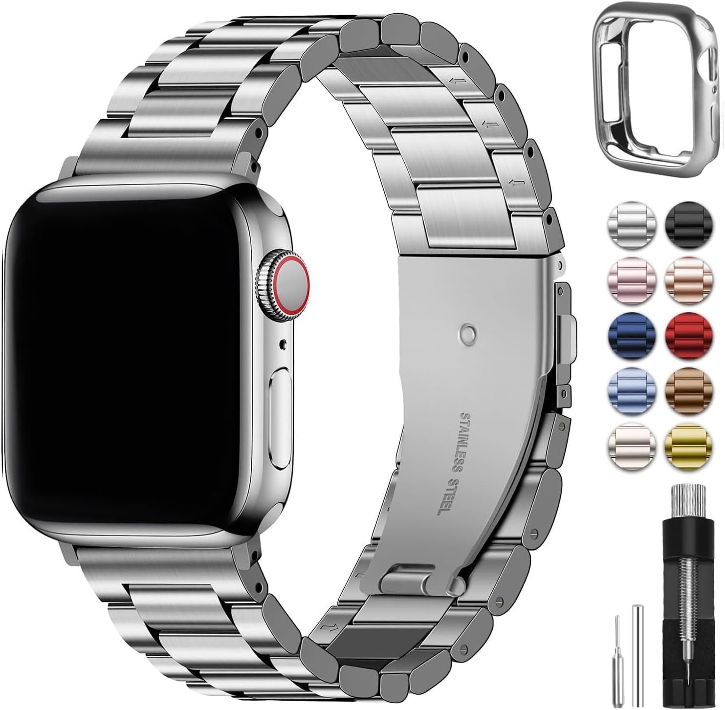 Fullmosa Stainless Steel Band with Case for Apple Watch 45/44/42mm – Blue