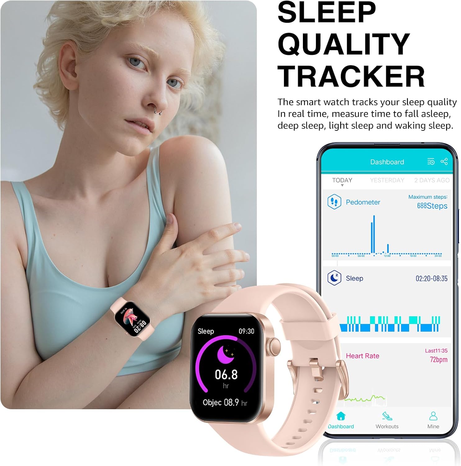 Title: Smartwatch Fitness Tracker Large Display, Waterproof, Heart Rate & Sleep Monitor | Compatible with Android & iPhone