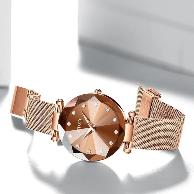 CIVO Women’s Analog Quartz Watch – Waterproof, Stainless Steel Mesh Strap, Diamond Dial