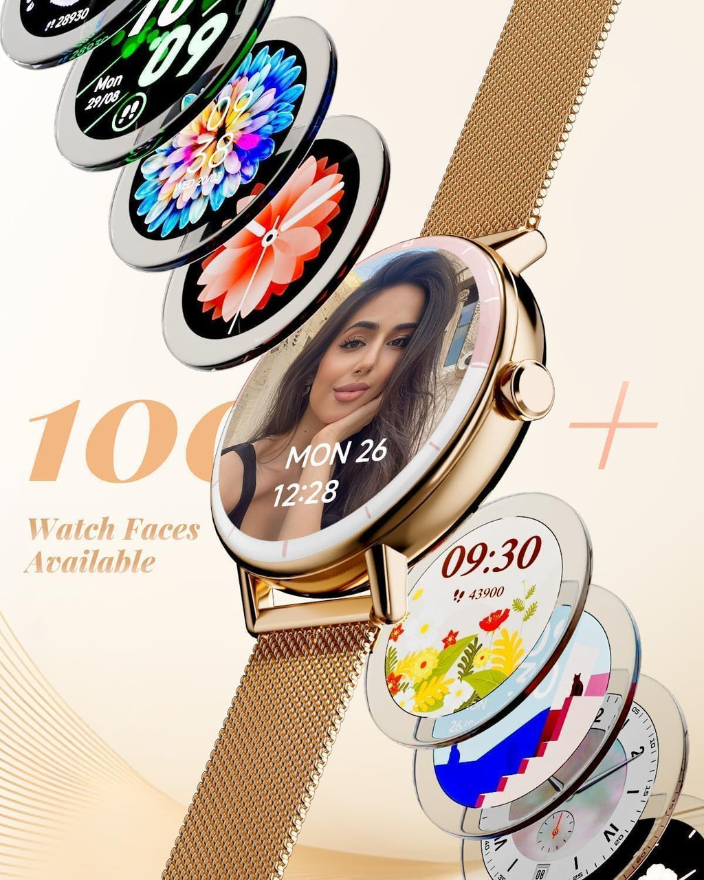 TOOBUR Rose Gold Smartwatch for Women, HD Display, Calling & Fitness Tracking