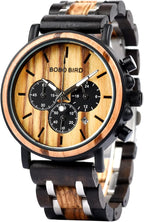BOBO BIRD Men’s Wooden Watch – Ebony Wood & Stainless Steel Chronograph, Business Casual