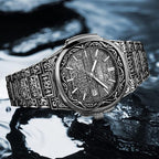 Retro Men’s Quartz Watch – Tattoo Pattern Stainless Steel, Waterproof