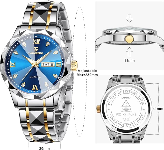 Men’s Diamond Business Dress Watch – Two-Tone Stainless Steel, Luminous, Date