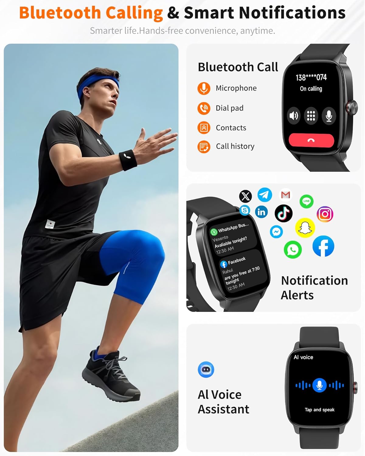 Smartwatch for Men & Women – Bluetooth Call, AI Voice, Fitness Tracker, 120+ Sports Modes