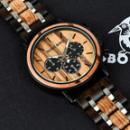 BOBO BIRD Men’s Wooden Watch – Ebony Wood & Stainless Steel Chronograph, Business Casual