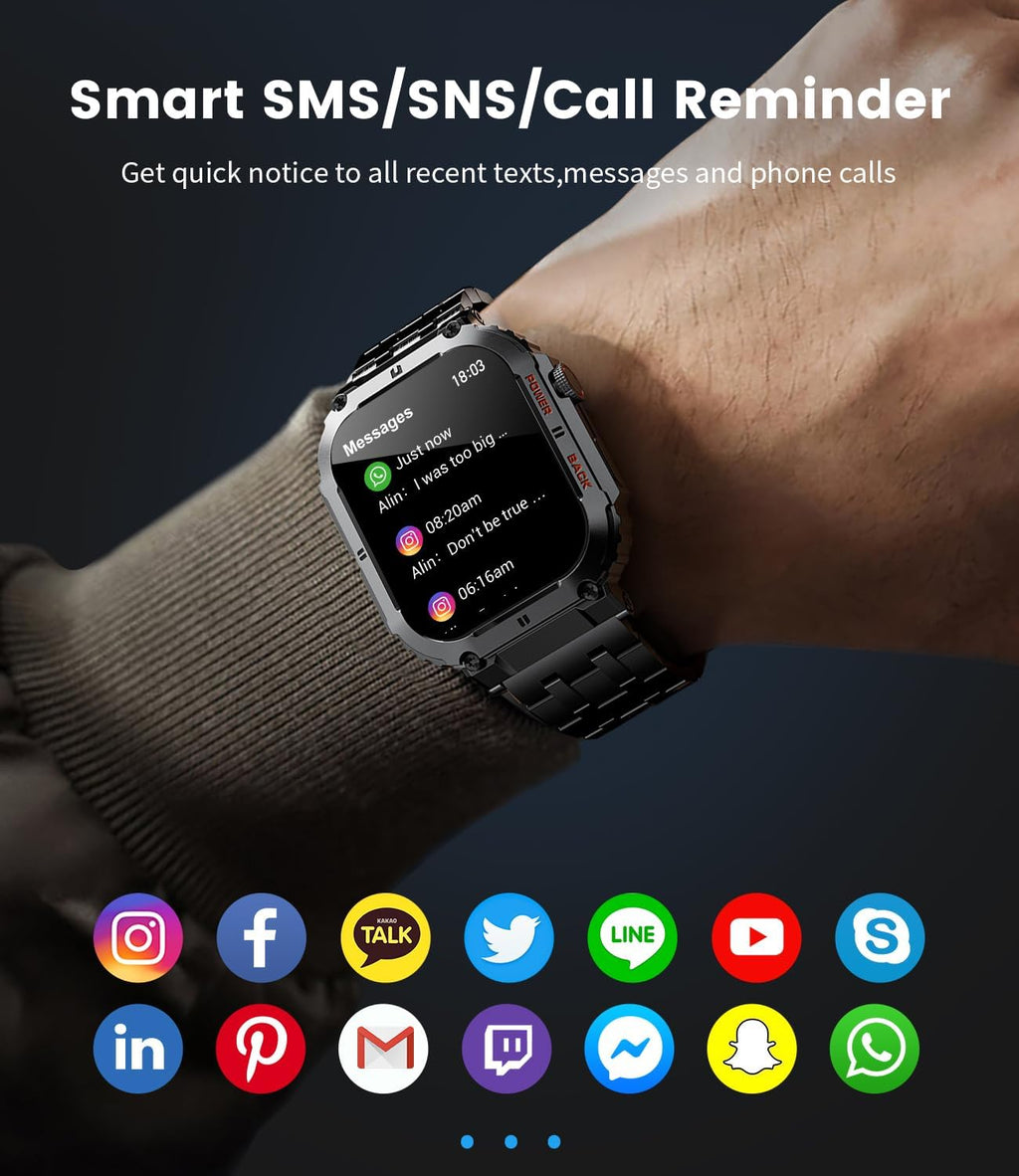 ESFOE Military Smartwatch for Men, 1.96″ HD, Calls & Fitness Tracking