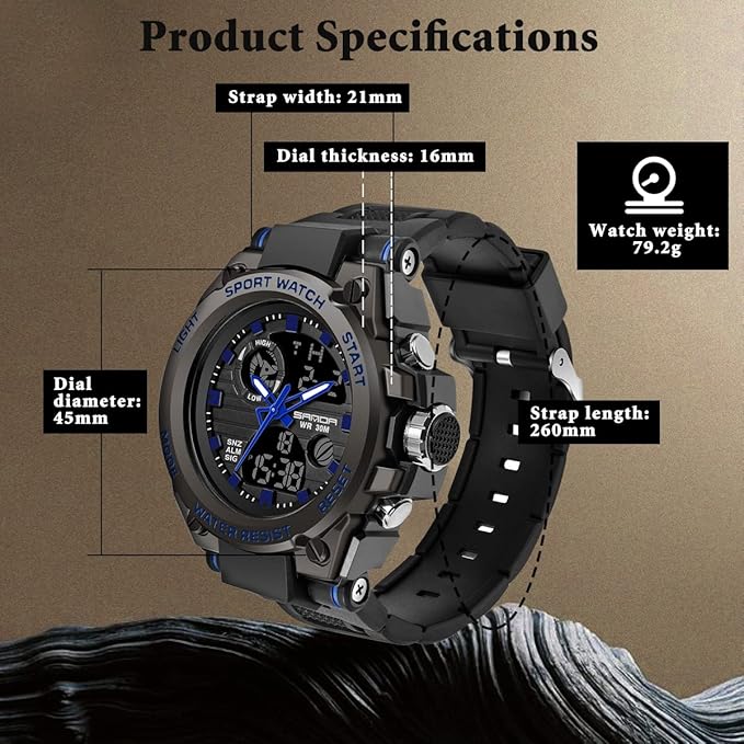 Military Tactical Waterproof Digital Stopwatch Watch for Men