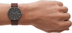 Skagen Men’s Signatur Watch – Gray Steel & Cherry Wood, Brown Leather (SKW6578)