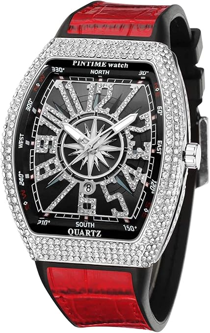 FANMIS Men’s Skull Big Face Watch – Punk Diamond Dial, Leather Strap