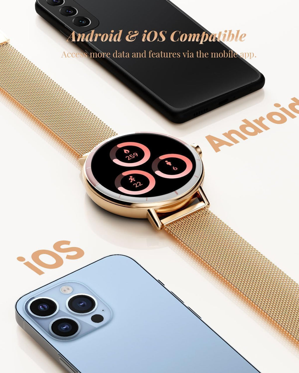 TOOBUR Rose Gold Smartwatch for Women, HD Display, Calling & Fitness Tracking