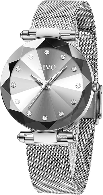 CIVO Women’s Analog Quartz Watch – Waterproof, Stainless Steel Mesh Strap, Diamond Dial