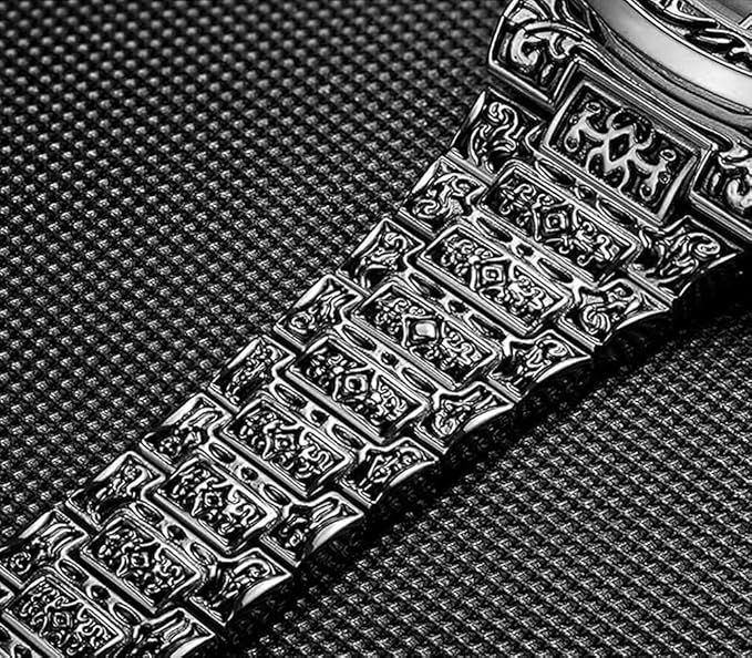 Retro Men’s Quartz Watch – Tattoo Pattern Stainless Steel, Waterproof