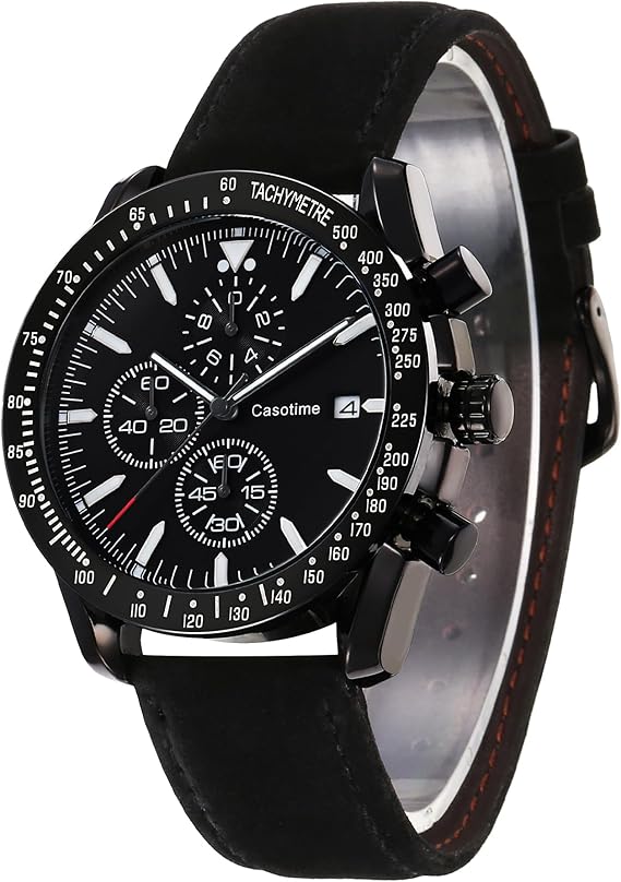 Casotime Men’s Leather Chronograph Analog Quartz Watch