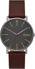 Skagen Men’s Signatur Watch – Gray Steel & Cherry Wood, Brown Leather (SKW6578)