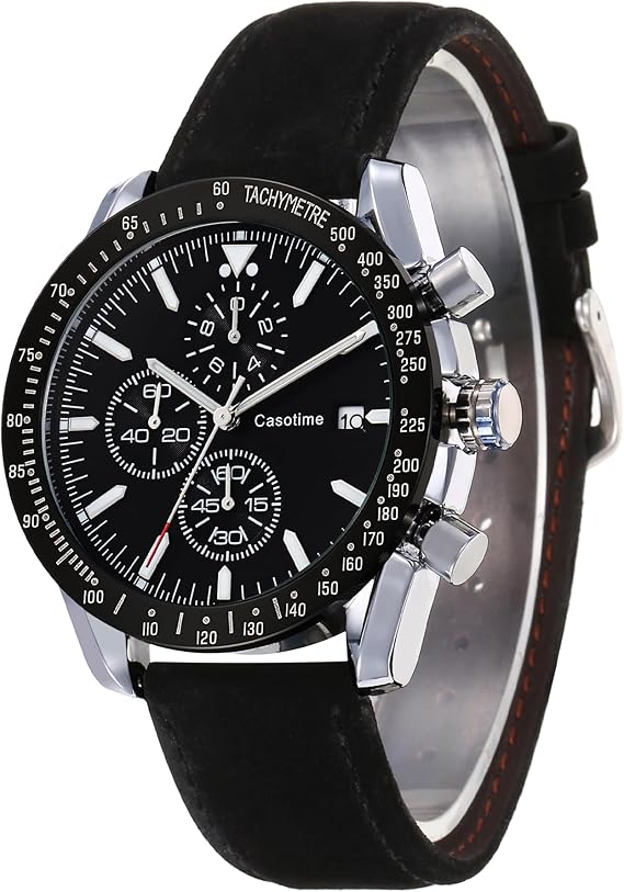 Casotime Men’s Leather Chronograph Analog Quartz Watch