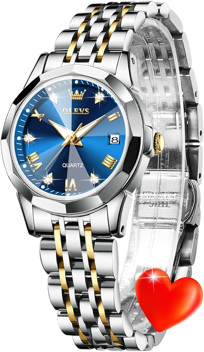 OLEVS Women’s Stainless Steel Waterproof Luminous Quartz Watch