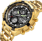GOLDEN HOUR Men’s Analog-Digital Sport Watch – Stainless Steel, Waterproof