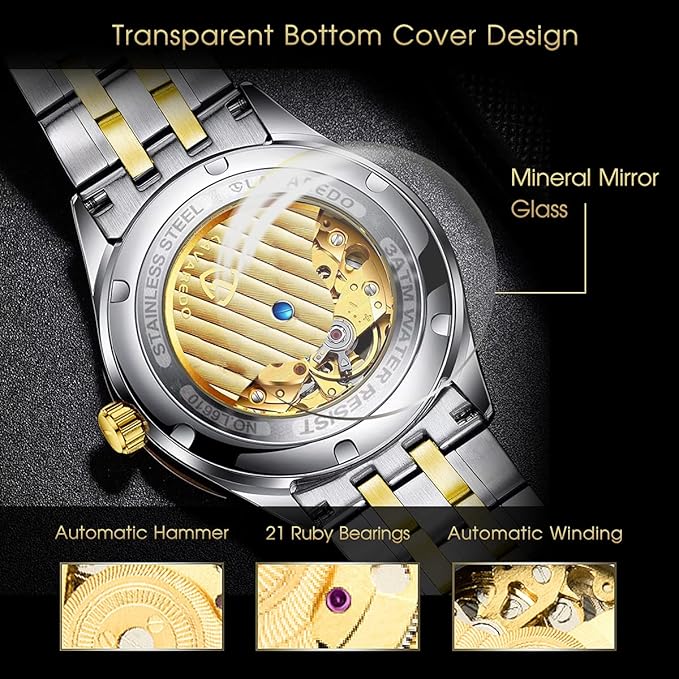 Automatic Self‑Winding Skeleton Mechanical Watch Stainless Steel Bracelet