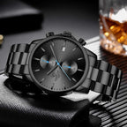 GOLDEN HOUR Men’s Watch, Black Stainless Steel, Chronograph & Waterproof