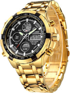 GOLDEN HOUR Men’s Analog-Digital Sport Watch – Stainless Steel, Waterproof