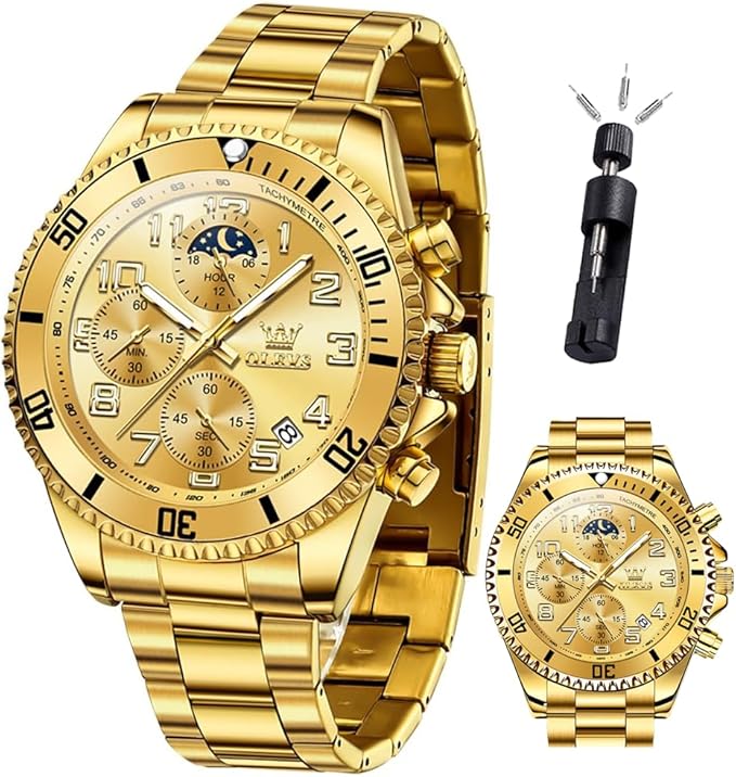 OLEVS Men’s Luxury Chronograph Watch – Moon Phase, Waterproof, Stainless Steel