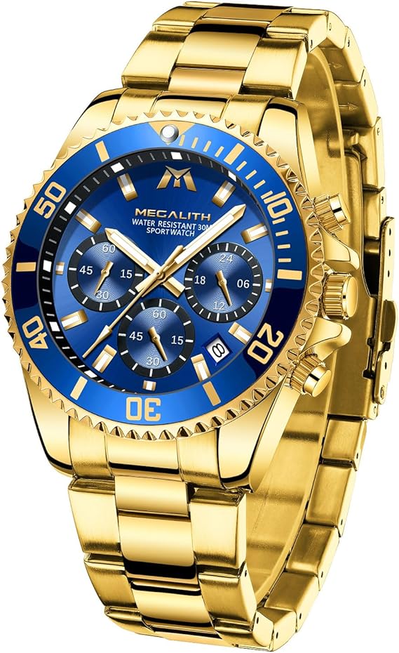 MEGALITH Men’s Stainless Steel Chronograph Quartz Watch – Waterproof, Date