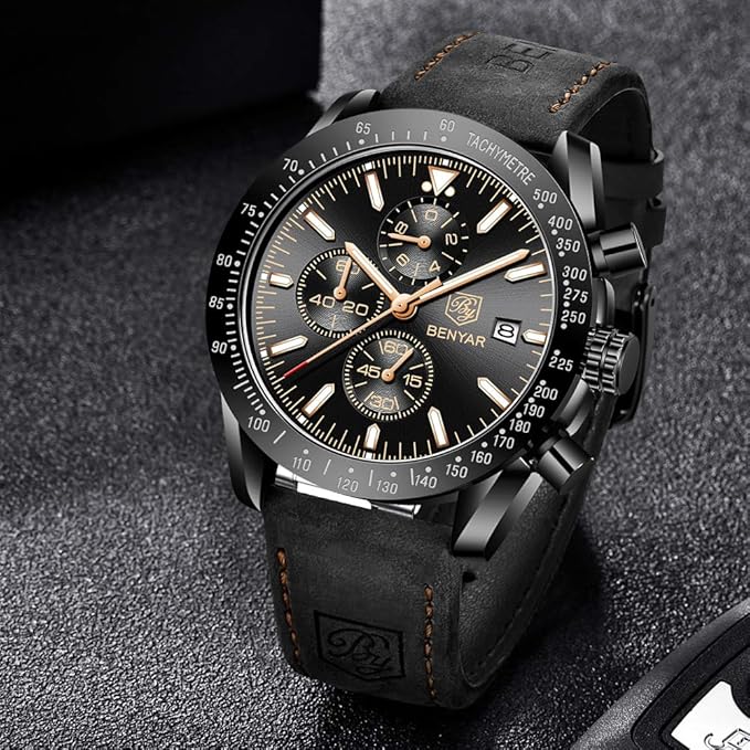 BY BENYAR Men’s Quartz Chronograph Watch – Waterproof, Luminous Big Face