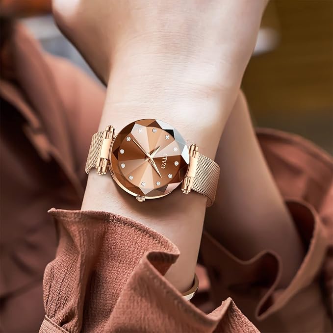 CIVO Women’s Analog Quartz Watch – Waterproof, Stainless Steel Mesh Strap, Diamond Dial