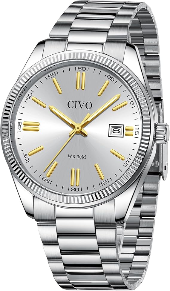 CIVO Men’s Stainless Steel Analog Watch – Classic Date, Waterproof Quartz