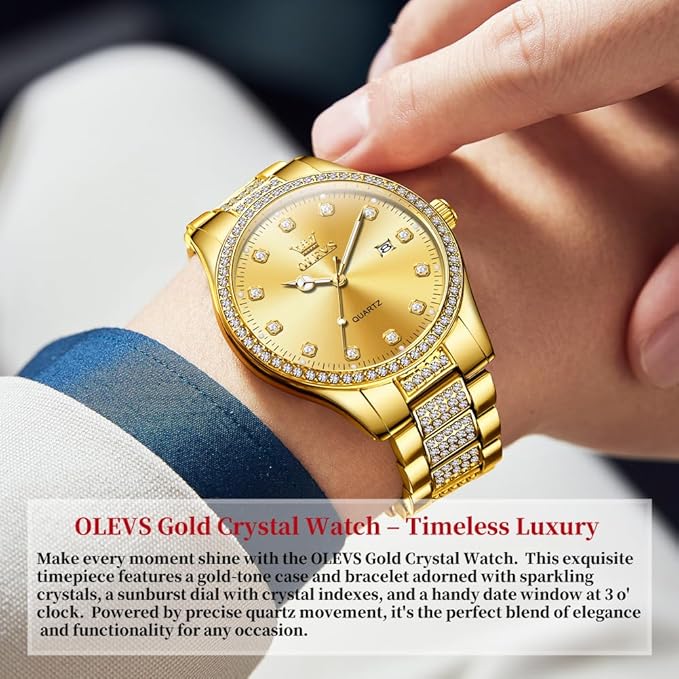 OLEVS Crystal Rhinestones Stainless Steel Men’s Watch