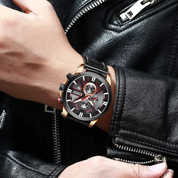 Men’s Military Leather Chronograph Waterproof Analog Quartz Watch