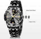 Men’s Luxury Two-Tone Quartz Watch – Diamond Dial, Waterproof, Luminous