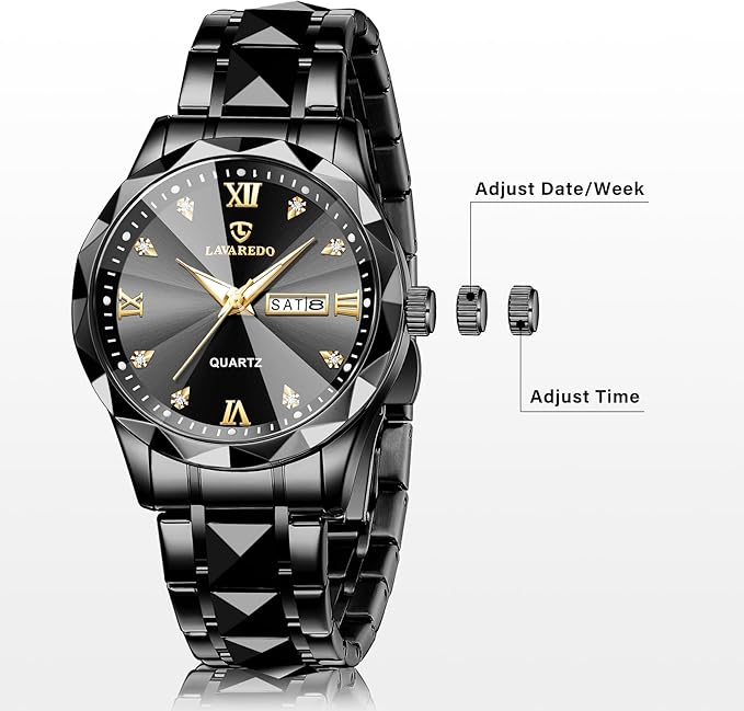 Men’s Luxury Two-Tone Quartz Watch – Diamond Dial, Waterproof, Luminous