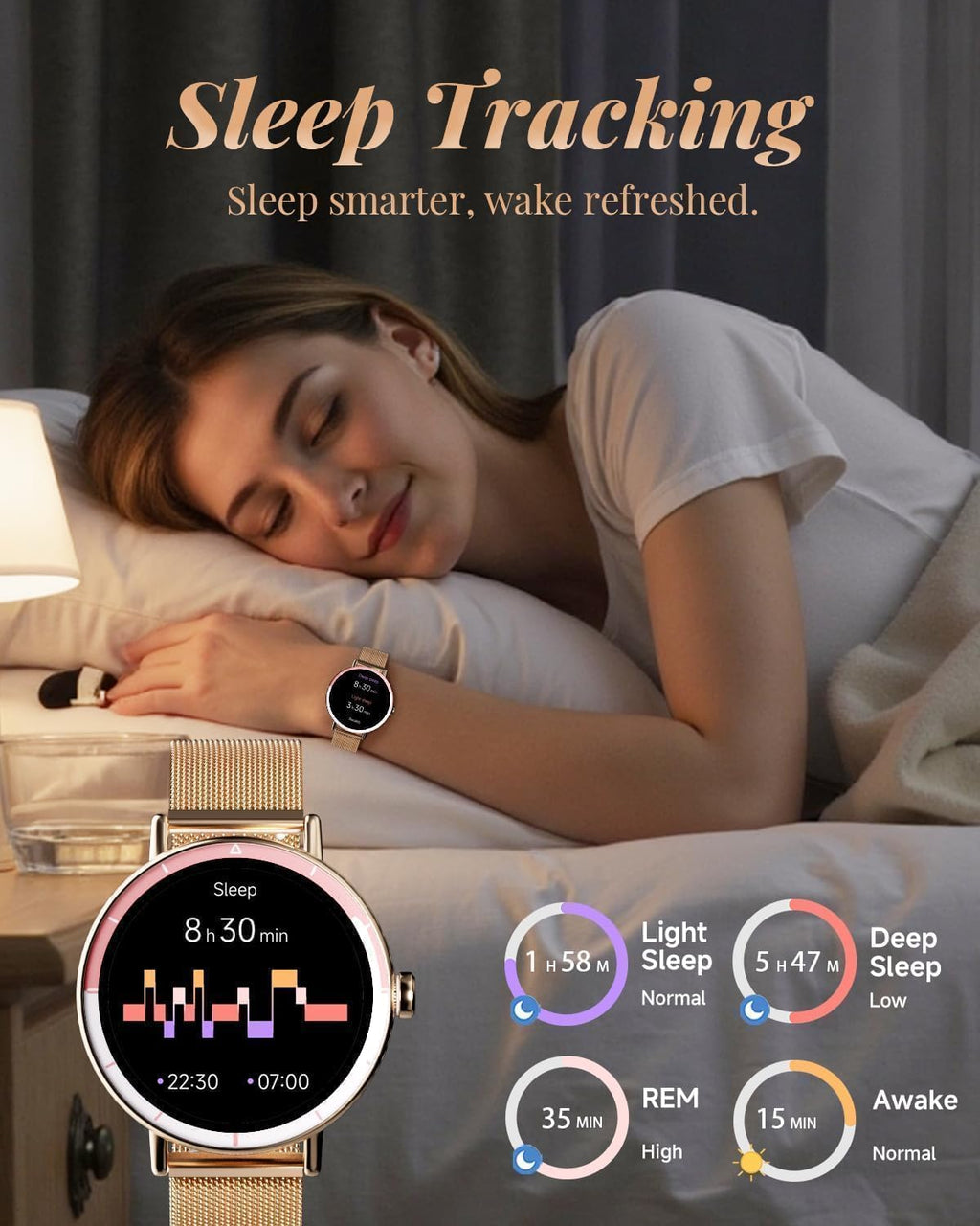 TOOBUR Rose Gold Smartwatch for Women, HD Display, Calling & Fitness Tracking