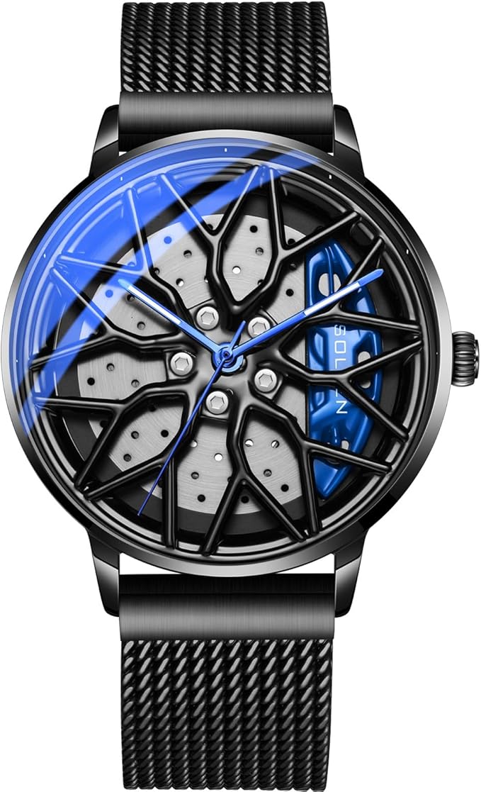 SOLLEN Men’s Quartz Wheel-Design Stainless Steel Waterproof Watch