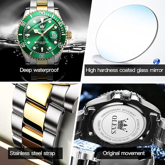 OLEVS Men’s Big Face Stainless Steel Quartz Watch – Day Date