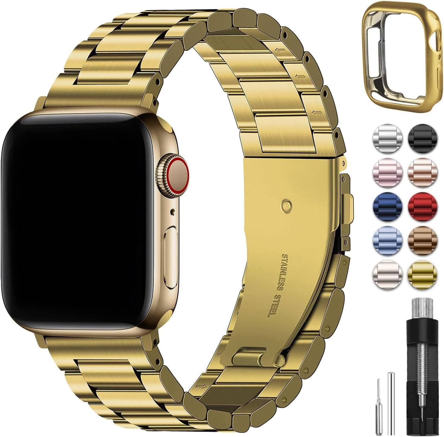 Fullmosa Stainless Steel Band with Case for Apple Watch 45/44/42mm – Blue