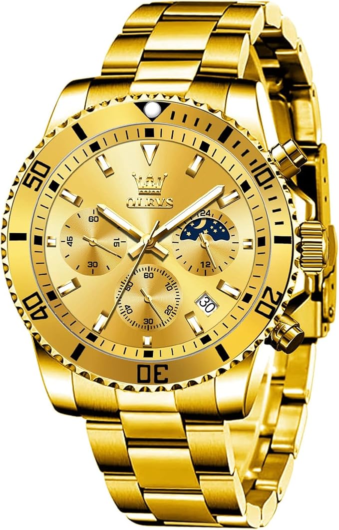 OLEVS Waterproof Stainless Steel Luminous Rotatable Bezel Watch — Classic Analog Quartz Wristwatch