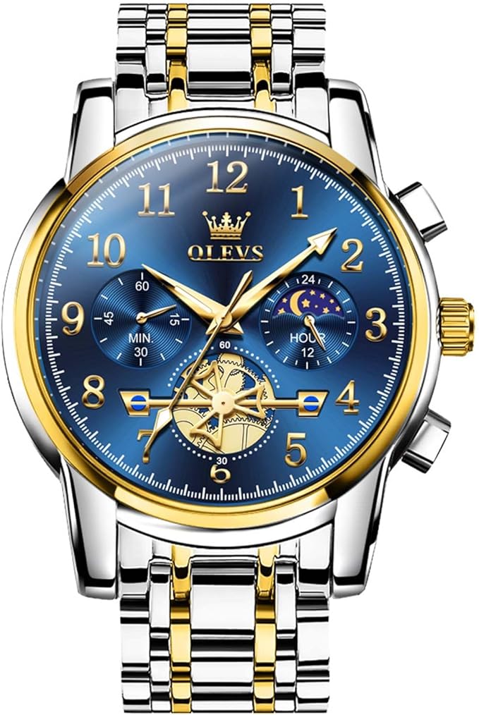 OLEVS Men’s Luxury Chronograph Watch, Stainless Steel, Waterproof