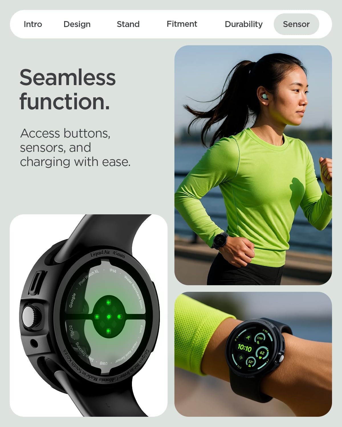 Spigen Liquid Air Case with Charger Stand for Pixel Watch 4 (45mm) – Matte Black