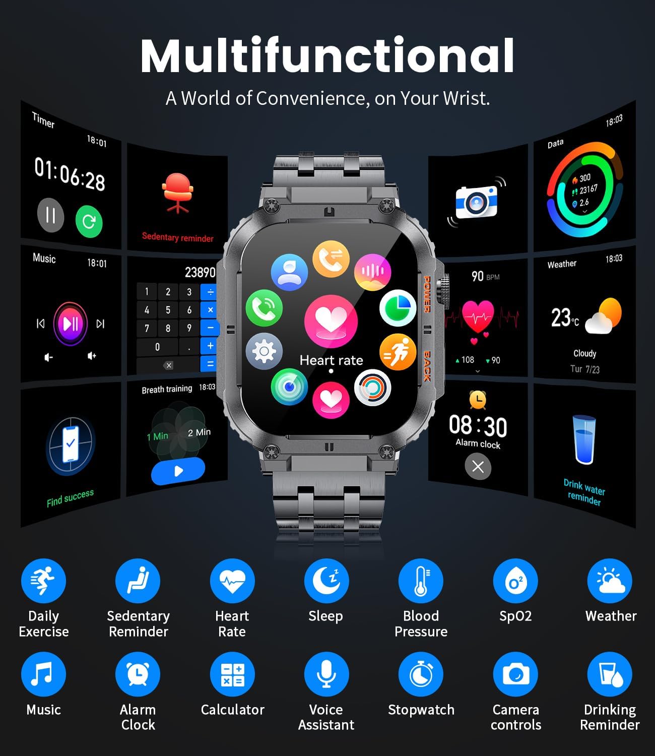 ESFOE Military Smartwatch for Men, 1.96″ HD, Calls & Fitness Tracking