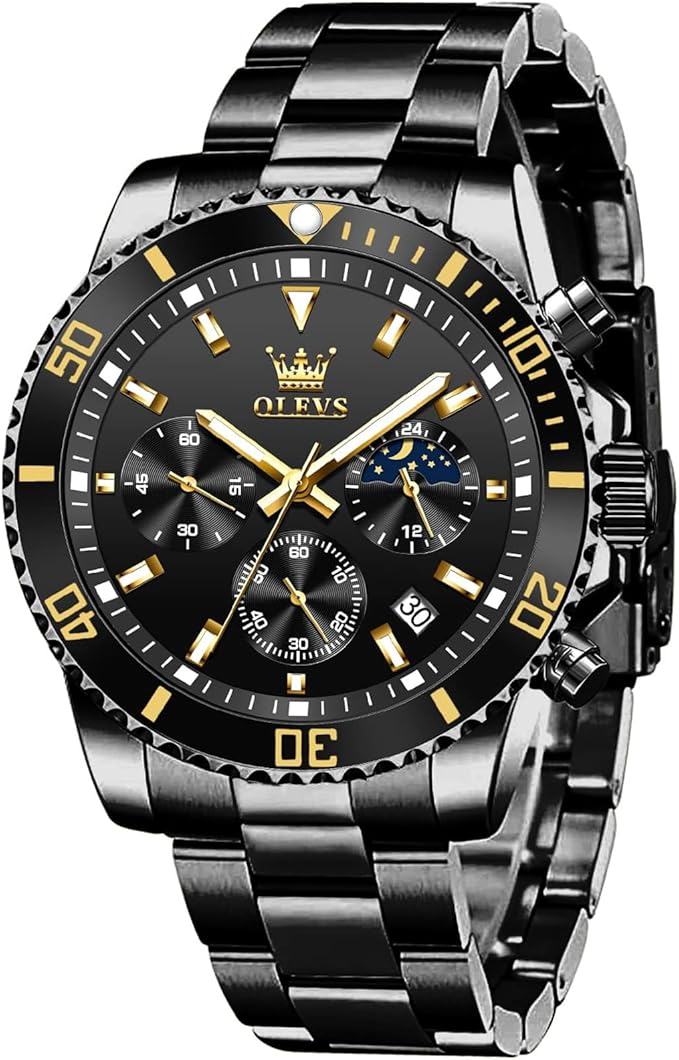 OLEVS Waterproof Stainless Steel Luminous Rotatable Bezel Watch — Classic Analog Quartz Wristwatch