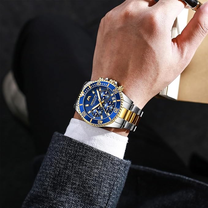 MEGALITH Men’s Stainless Steel Chronograph Quartz Watch – Waterproof, Date