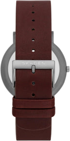 Skagen Men’s Signatur Watch – Gray Steel & Cherry Wood, Brown Leather (SKW6578)