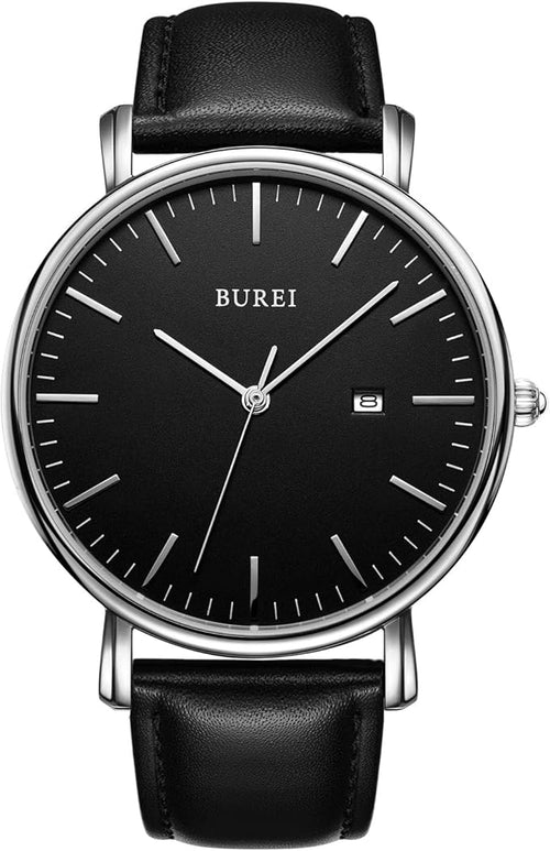 BUREI Men’s Minimalist Wrist Watch – Analog Date, Stainless Steel Mesh Band