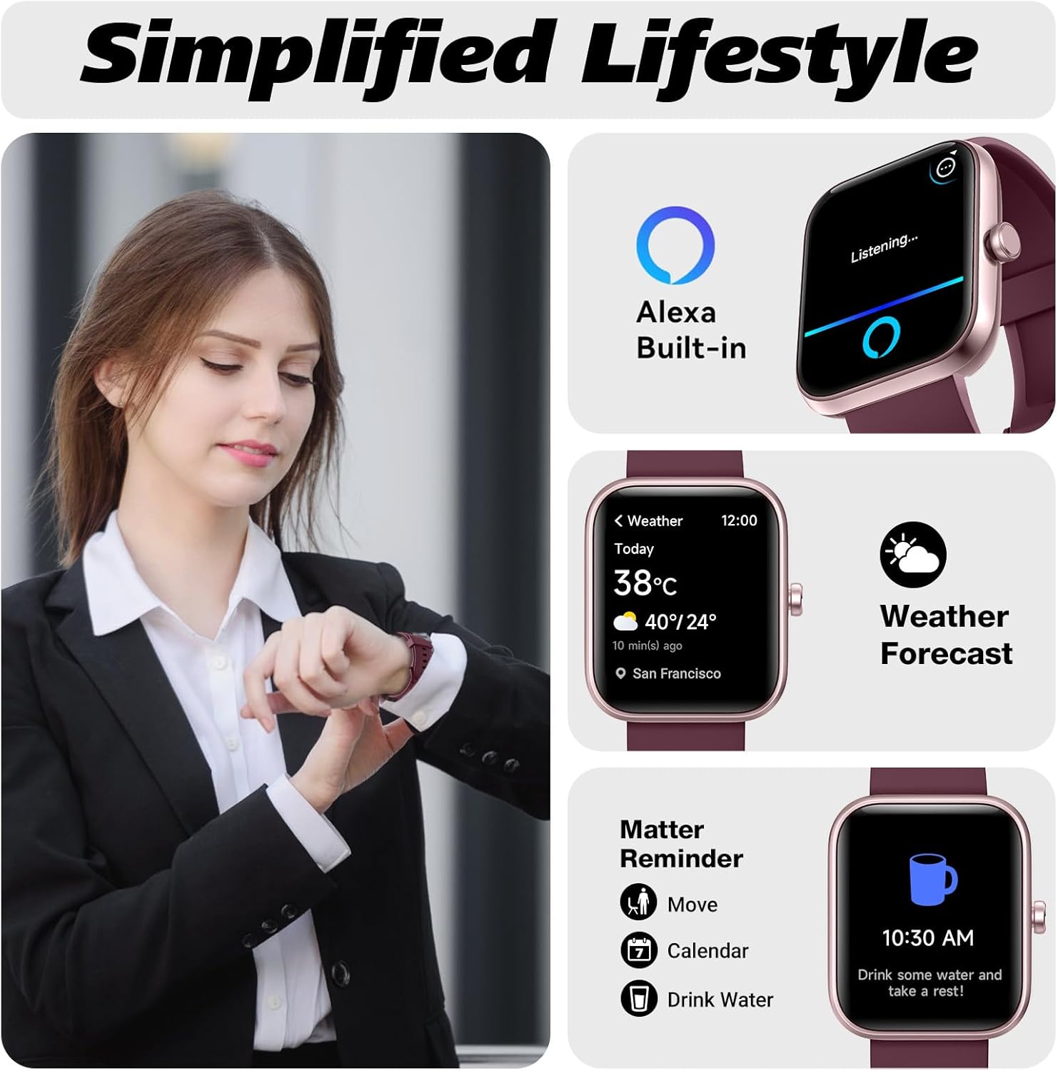 Smart Watch with Alexa, Bluetooth Calling & Fitness Tracking