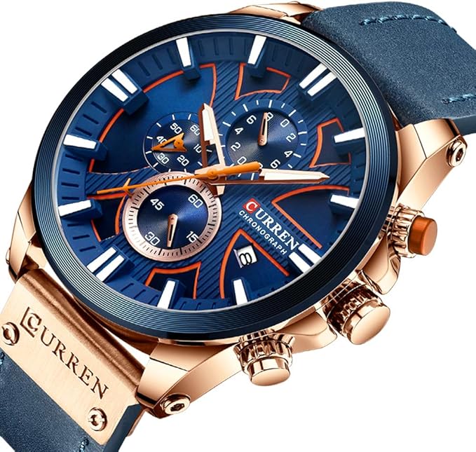 Men’s Military Leather Chronograph Waterproof Analog Quartz Watch